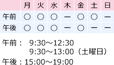 診療時間は、午前9:30から12:30、午後16:00から19:00